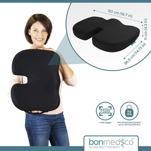 Tailbone, bonmedico Orthopedic Seat Cushion X-Large Gel Memory Foam Chair Cushion for Sciatica & Lower Back Relief