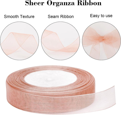 Handmade Sheer Organza Ribbon 50 Yds x 0.78" Rose Gold, joycraft Mesh Fabric Ribbon for Gift Wrapping, DIY Craft & Xmas