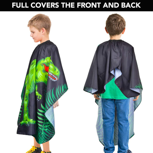 Kids Haircut Cape Waterproof Barber Cape Cover, Dinosaur Hair Cutting Cape for Boys with Adjustable Snap Closure