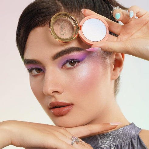 Oulac Luminisers Blush Face & Eyeshadow 2 in 1 Glow, Vegan Shimmer Blusher, Buildable Highlighter Makeup, 4.8g F14 Blue