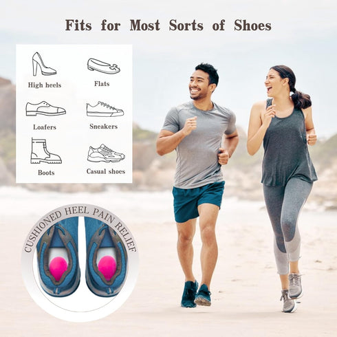 Heel Cups Gel Cushion Pads for Spur Relief, Heel Pain Shock Absorbing Support, Shoe Pads for Women Size 9-13, 2 Pairs