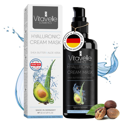 Hydrating Face Mask – Hyaluronic Acid Moisturizer with Avocado Oil, Shea Butter, Aloe Vera, Vegan, Anti Aging