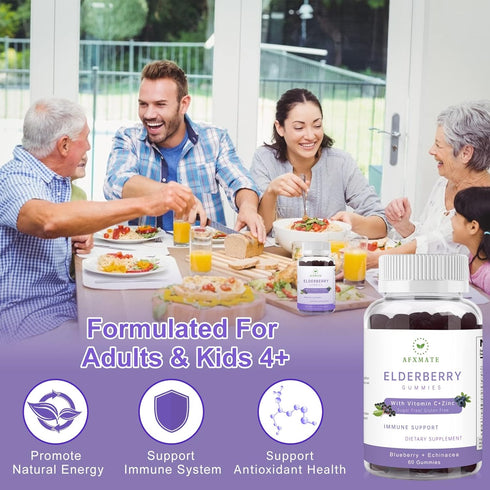 Sambucus Elderberry Gummies - Black Elderberry with Zinc and Vitamin C for Adults, Sugar Free Kids Multivitamin Gummies