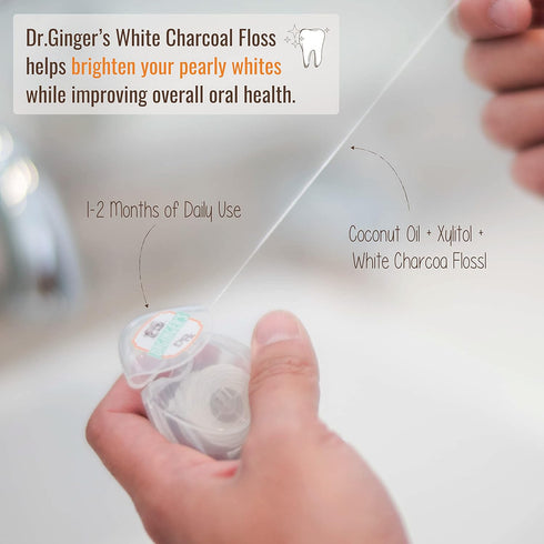 Dr. Ginger's White Charcoal Dental Floss with Coconut Oil & Xylitol, Fresh Mint Flavor, 32yds (Pack of 3)