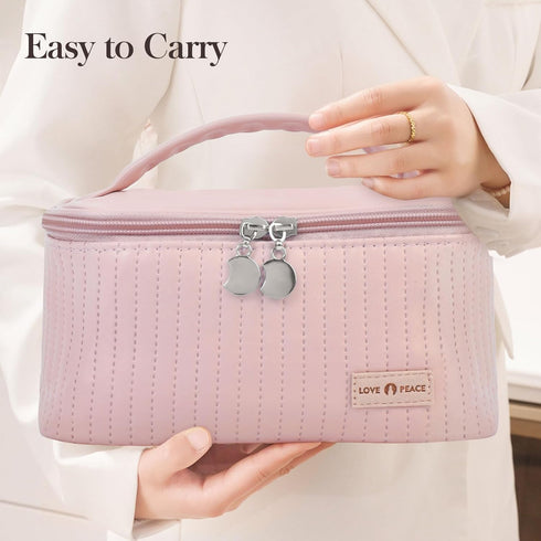 Makeup Bag Travel Cosmetic Bag, Large Capacity PU Leather Organizer, Portable Toiletry Bag for Women, Makeup Storage