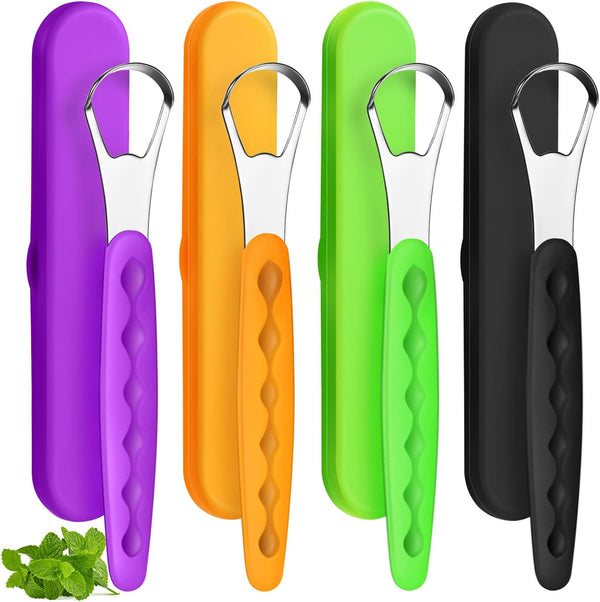 4 Pcs Tongue Scraper Cleaner, Stainless Steel Tongue Brush Metal Tongue Scraper for Men Women Oral Mouth (Orange,