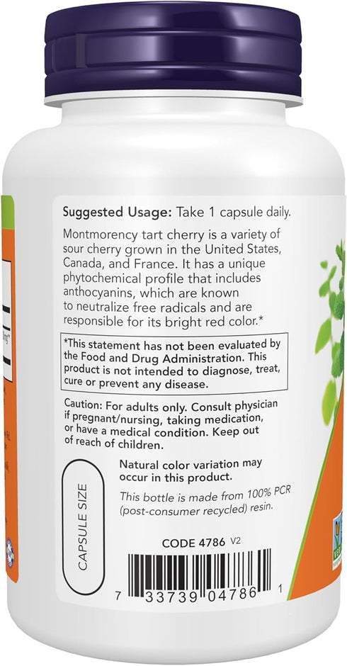 NOW Supplements Tart Cherry 500 mg - Herbal Supplement, 90 Veg Capsules, 50:1 Concentrate