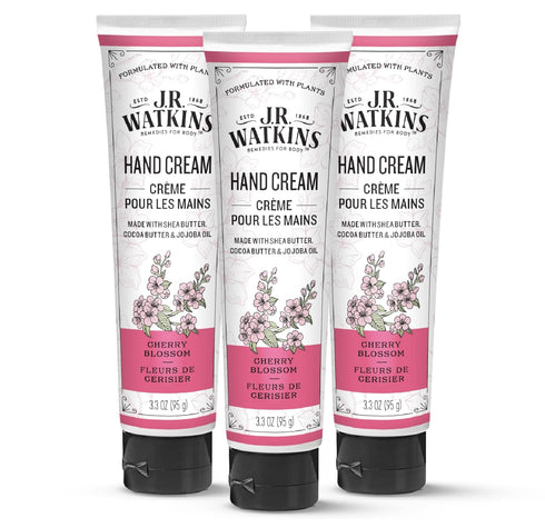 J.R. Watkins Natural Moisturizing Hand Cream, Hydrating Shea Butter, Cocoa Butter, Avocado Oil, 3.3oz, Cherry Blossom,