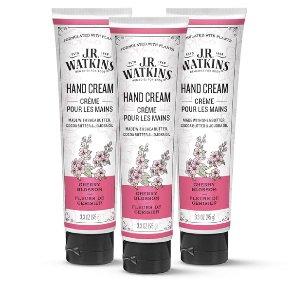J.R. Watkins Natural Moisturizing Hand Cream, Hydrating Shea Butter, Cocoa Butter, Avocado Oil, 3.3oz, Cherry Blossom,