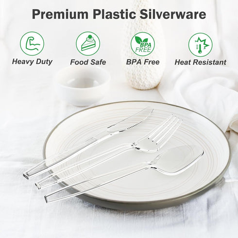 360 Count Extra Heavy Duty Clear Plastic Forks and Spoons, Disposable Silverware Set for Parties