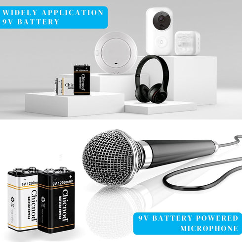 9V Batteries 2pack-9V Rechargeable Lithium ion Battery 1200mAh Stable Output Replacement Batteries for Microphone or Smoke Detector