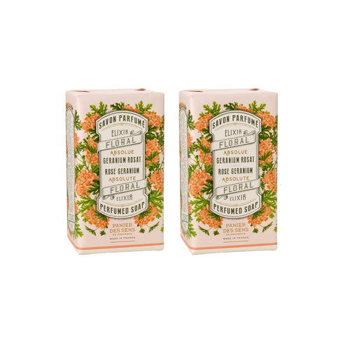 Panier des Sens Rose Geranium Bar Soap - Natural Moisturizing Soap with Olive Oil - Vegan Friendly - 2x5.3 oz