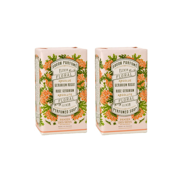 Panier des Sens Rose Geranium Bar Soap - Natural Moisturizing Soap with Olive Oil - Vegan Friendly - 2x5.3 oz