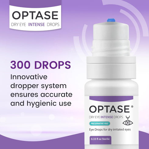 Optase Dry Eye Intense Drops, Preservative Free Eye Drops for Long Lasting Relief, .33 fl oz, 300 Doses