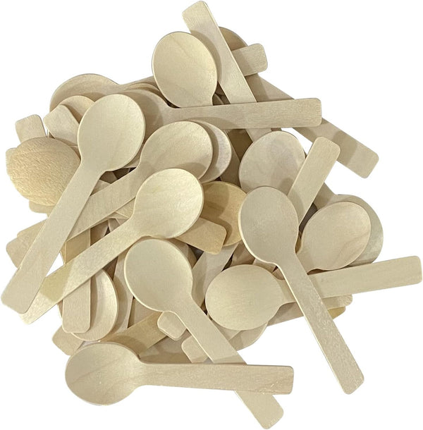200pcs Mini Wooden Spoons, 4 Inch Biodegradable Birchwood Disposable Cutlery for Parties, Weddings, Camping