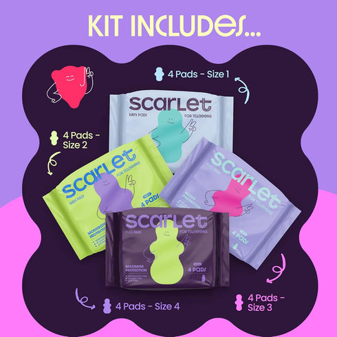 Pack 9-12 16 4 Scarlet by RedDrop Mixed Tween Period First Period Kit for Girls with Super Absorbent Pads in Sizes |