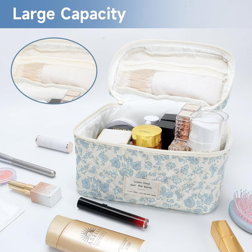 Travel Makeup Bag, Large Cosmetic Toiletry Bag Organizer with Handle, Soft Makeup Brush Holder for Women and Girls
