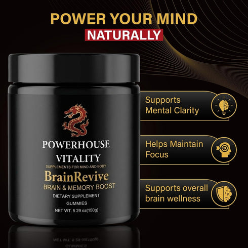 Gummies 60Pck Brain Boost Energy and Focus - Gluten-Free, Non GMO and Vegan Brain Health Supplements for Adults
