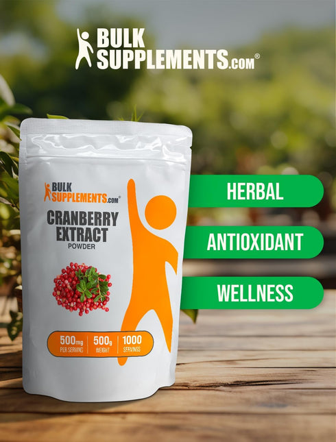 BulkSupplements.com Cranberry Extract Powder, 500mg per Serving, Vegan & Gluten Free, 500g (1.1 lbs), Pack of 1