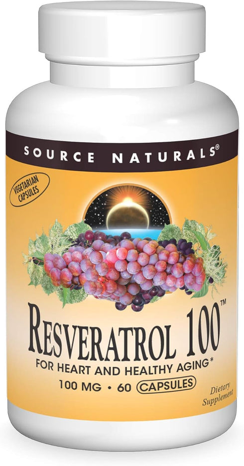 Source Naturals Resveratrol 100, 100 mg for Heart and Healthy Aging, 60 Vegetarian Capsules