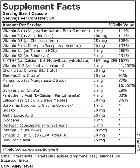 Horsetail, envitamin Womens Methylated Multivitamin Multimineral Iron, Biotin Complex with L Methylfolate for Ultra