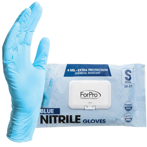 ForPro Disposable Nitrile Gloves, Chemical Resistant, Powder-Free, Latex-Free, Food Safe, 30-Count, Small