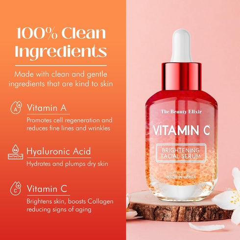 Vitamin C Brightening Facial Serum, Anti-Aging Skincare for All Skin Types, Hydrating and Nourishing, 1.69 Fl. Oz