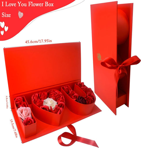 Packaging, Valentines Day Flower Gift Box: "i Heart U" Letter Large Flower Boxes with Ribbon for Christmas, Wedding