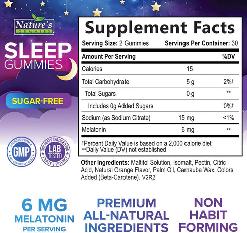 Sugar Free Sleep Gummies for Adults - Extra Strength 6mg Melatonin Gummy, Natural Sleeping Gummy for Adults, Kids, Orange Flavored, Vegan, Non-GMO, Sleep Vitamin Support Supplement - 60 Gummies