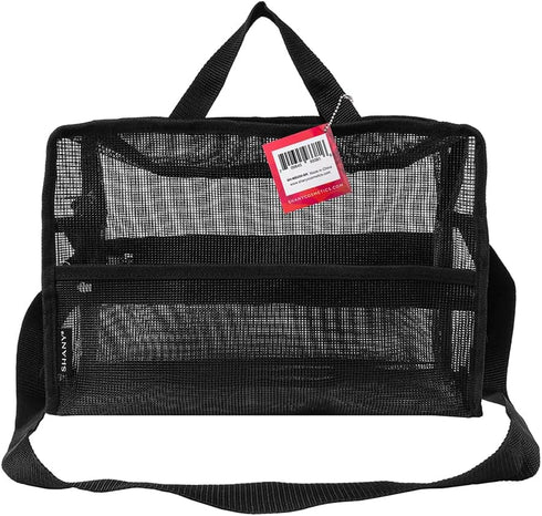 SHANY Collapsible Makeup Tools Travel Mesh Bag – Large See-Thru Tote with Zippered Pockets, Black
