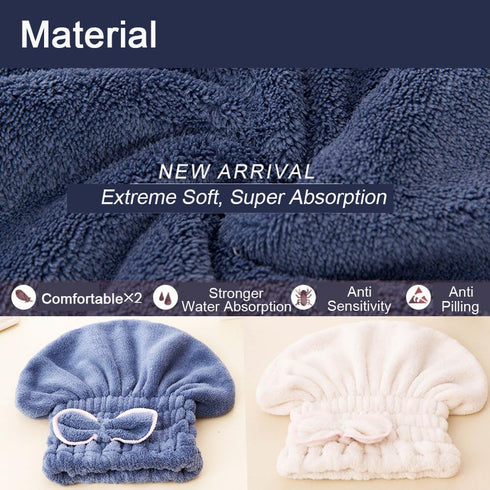Jseng 2PC Hair Drying Caps, Ultra Absorbent Microfiber Turban Wrap Towels for Girls and Women, Extra Soft