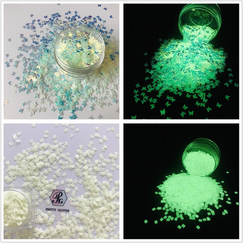 PrettyG 6 Boxes Set Luminous Nail Art Glitter, Glow in The Dark 3D Sparky Moon Butterfly Flower Stickers for DIY Craft