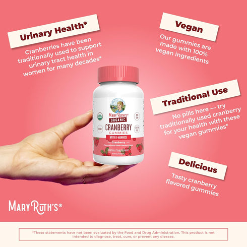 Organic Cranberry Gummies by MaryRuth's - 500mg Cranberry Supplement for Urinary Tract Health, 30 Servings