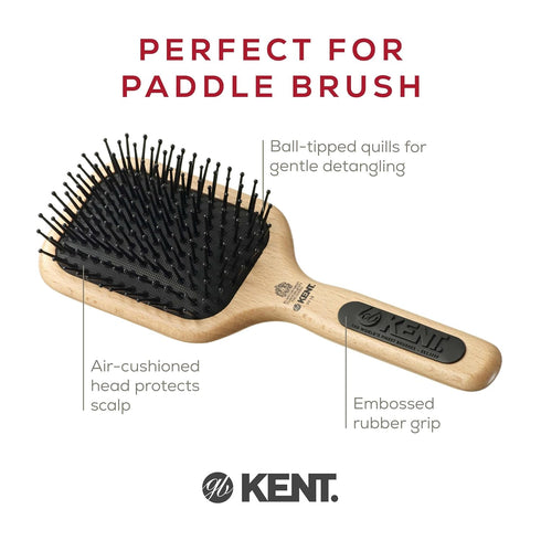 Kent PF18 Medium Cushion Paddle Brush - Detangling for Fine, Long, Thick, Curly Hair, Scalp Massager, Made in England