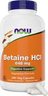NOW Betaine HCl 648mg - Digestive Enzymes Supplement with Pepsin Protease for Protein Digestion Support - 240 Veg