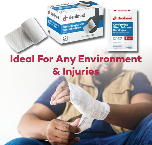 Dealmed 6" Sterile Conforming Stretch Gauze Bandages, 4.1 Yards Latex Free Stretched Dressing Wrap, Medical