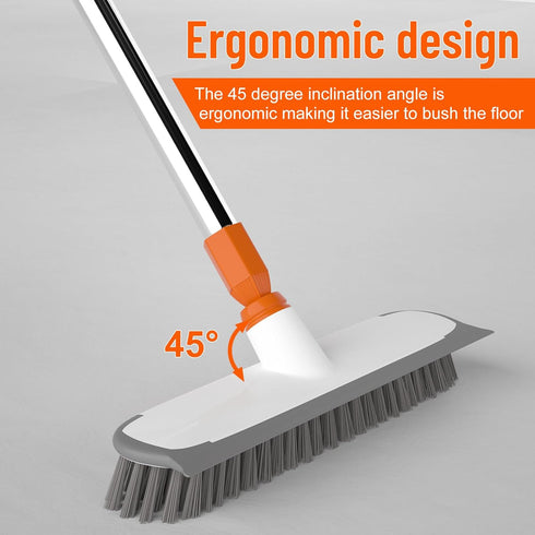 BITOPE Multi Purpose Floor Scrubber Brush with Long Handle, 12" Hard Bristle Brush for Heavy-Duty Cleaning