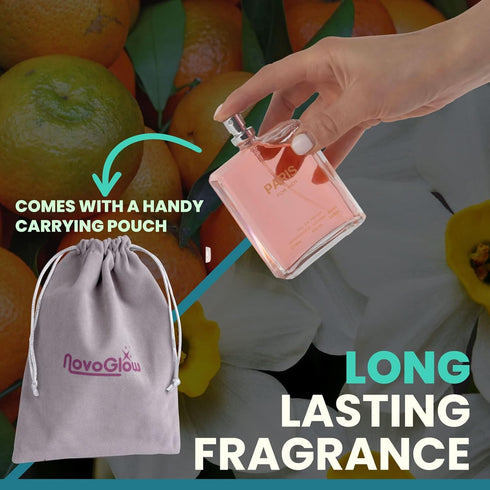 NovoGlow Paris For Her Eau de Parfum Spray - 3.4 Oz - Casual Daily Cologne Set with Deluxe Suede Pouch