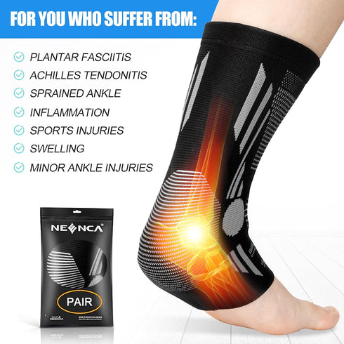 NEENCA Ankle Brace for Pain Relief, 2 Pack Compression Sleeves for Achilles Tendonitis & Joint Pain