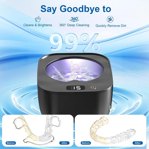 Ultrasonic Retainer Cleaner Machine - 48kHz Quick Cleaning for Retainers, Aligners, Dentures, Mouth Guards