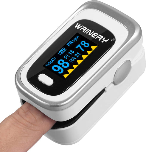 WRINERY Oxygen Saturation Monitor, Fingertip Pulse Oximeter, OLED Portable Oximetry with Batteries, Lanyard
