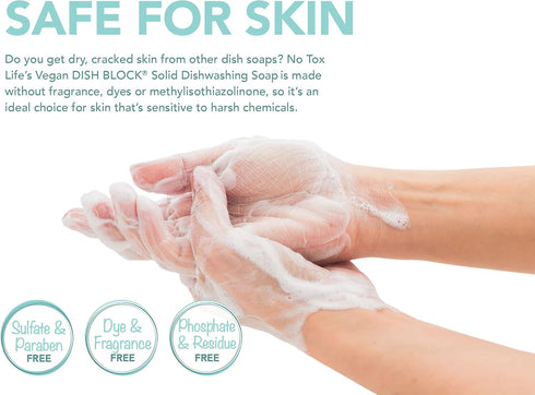 NO TOX LIFE Vegan Dish Block, 6 oz, 2 Pack - Solid Dish Soap, Ultra-Concentrated, Biodegradable