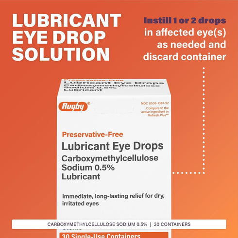 Immediate, 30 0.01 Oz (0.4 mL) (1 Pack) Rugby Preservative-Free Lubricant Eye Drops - Long-Term Relief for Dry