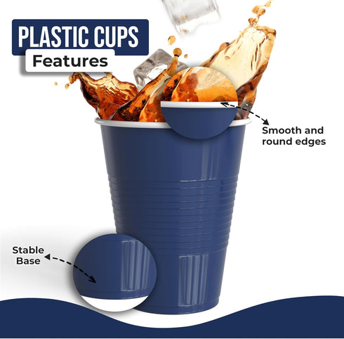 Party Solids 18 Oz 100 Pack Navy Plastic Cups For Party Supplies | Navy Disposable Cups Plastic | Disposable Drinkware