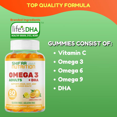 Vegan Omega 3 Gummies for Adults, 60 Gummies, Plant Based with Chia Oil, DHA, Vitamin C