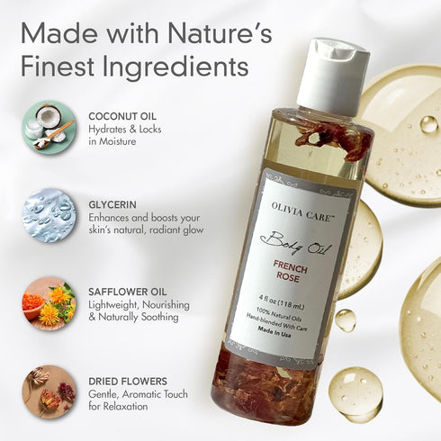 Olivia Care Body Oil, Natural Perfume Oil for Women, Hydrating After Bath Oil with Vitamin E, K & Omega