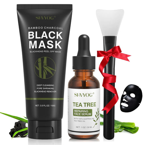 SHVYOG Blackhead Peel Off Face Mask - 3-in-1 Remover with Brush & Tea Tree Oil Serum, Charcoal Mask (100g+30ml)