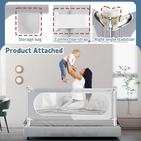 Yozoia 30 Bed Rail for Toddlers, Baby Bed Rail Guard with Double Child Safety Lock, Speed Height Adjustable, Safety