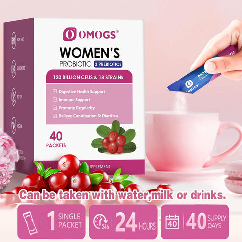 Women's Probiotic, 120-Billion-CFUs, 18 Strains, with 3 Prebiotics and Cranberry Extract for Immune Booster