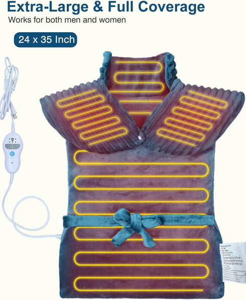Shoulders,24"x35" 2 Massagers,Auto-shutoff,2 Settings,4 Vibrating Heating Pad for Neck and Large Heating Pads for Back